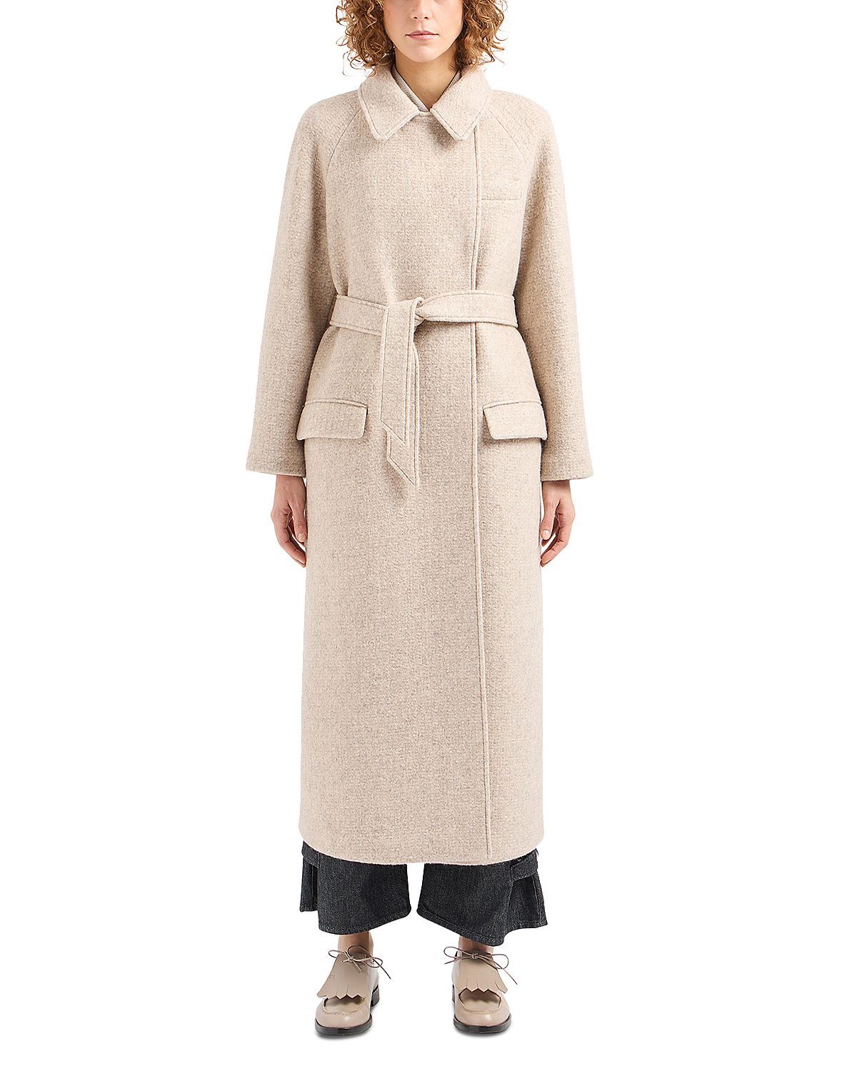 Emporio Armani Wool Melange Belted Trench Coat