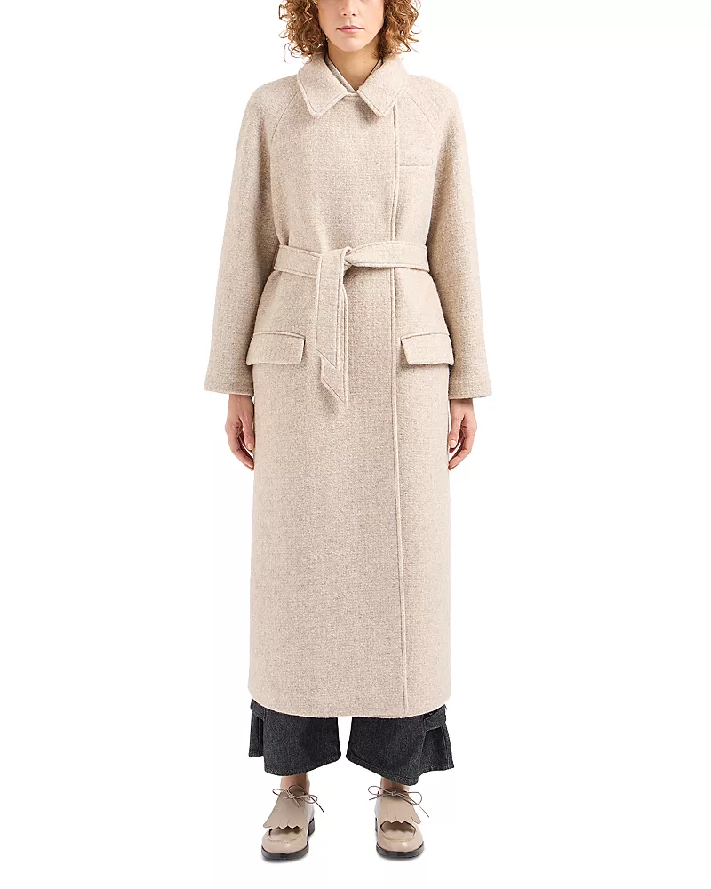 Emporio Armani Wool Melange Belted Trench Coat
