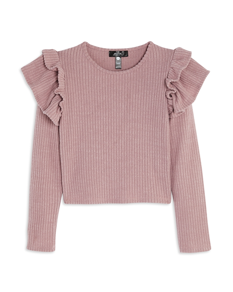 Shop Aqua Girls' Ruffle Knit Top, Little Kid, Big Kid - Exclusive In Pale Purple