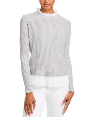 Sioni - Ruffle Neck Mixed Media Sweater