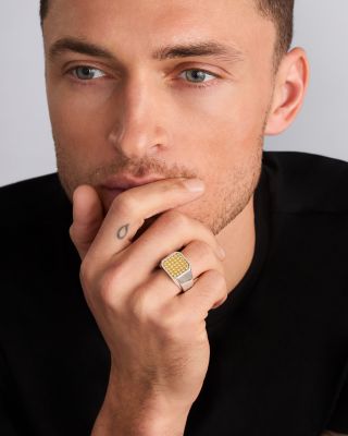 Men's 18K Yellow Gold & Sterling Silver Anthem Caviar Beaded Square Ring