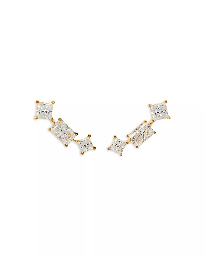 Nadri Rare Jewels Cubic Zirconia Climber Earrings in 18K Gold Plated