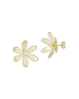 Aqua Cubic Zirconia Polished Flower Stud Earrings - Exclusive