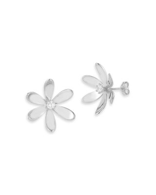 Aqua Cubic Zirconia Polished Flower Stud Earrings - Exclusive