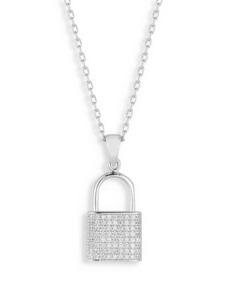 Aqua Pave Padlock Pendant Necklace, 16-18 - Exclusive
