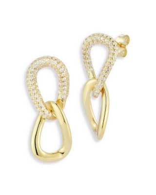 Aqua Cubic Zirconia Pave &amp; Polished Link Drop Earrings - Exclusive