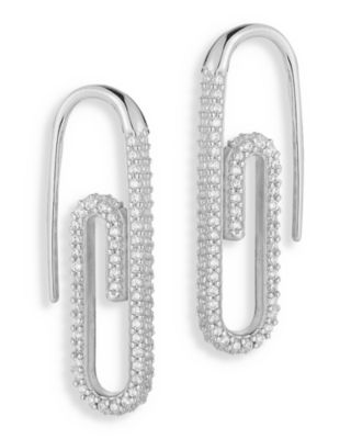 Aqua Pave Paperclip Drop Earrings - Exclusive