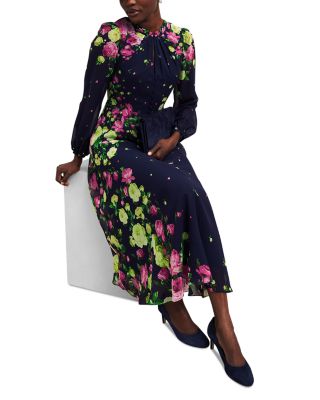 Eva Floral Print Silk Midi Dress