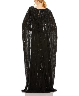 Embellished Column Cape Gown