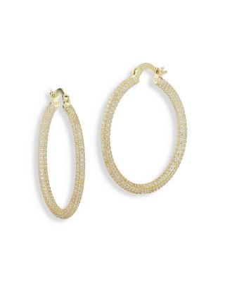 AQUA - Pav&eacute; Medium Hoop Earrings in 14K Gold Plated Sterling Silver - Exclusive