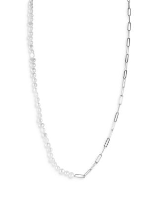 Aqua Cultured Freshwater Pearl & Paperclip Chain Collar Necklace, 16-18 - Exclusive