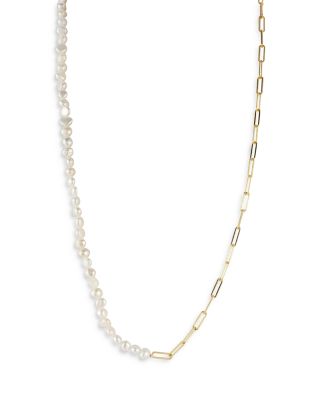 AQUA - Cultured Freshwater Pearl & Paperclip Chain Collar Necklace, 16"-18" - Exclusive