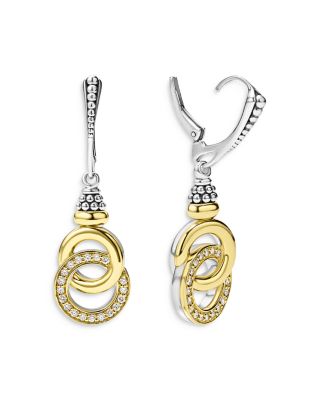 18K Yellow Gold & Sterling Silver Signature Caviar Diamond Interlocking Drop Earrings