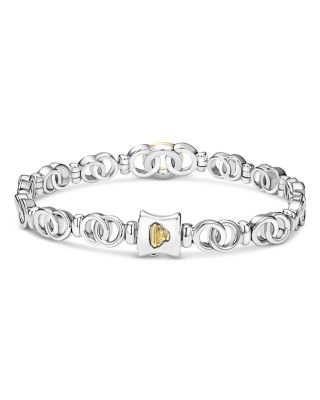 18K Yellow Gold &amp; Sterling Silver Signature Caviar Diamond Interlocking Ring Link Bracelet