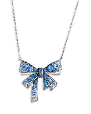 Bloomingdale's Fine Collection Sapphire Ombre & White Sapphire Bow Pendant Necklace in 14K White Gold, 18