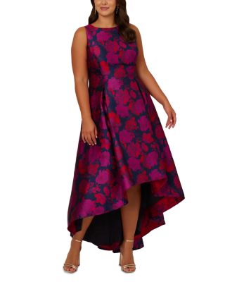 adrianna papell purple floral dress Hand Beaded Short Sleeve Floral Godet Gown In Night Plum