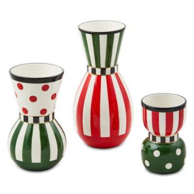 Mackenzie-Childs - Red & Green Ceramic Vases, Set of 3