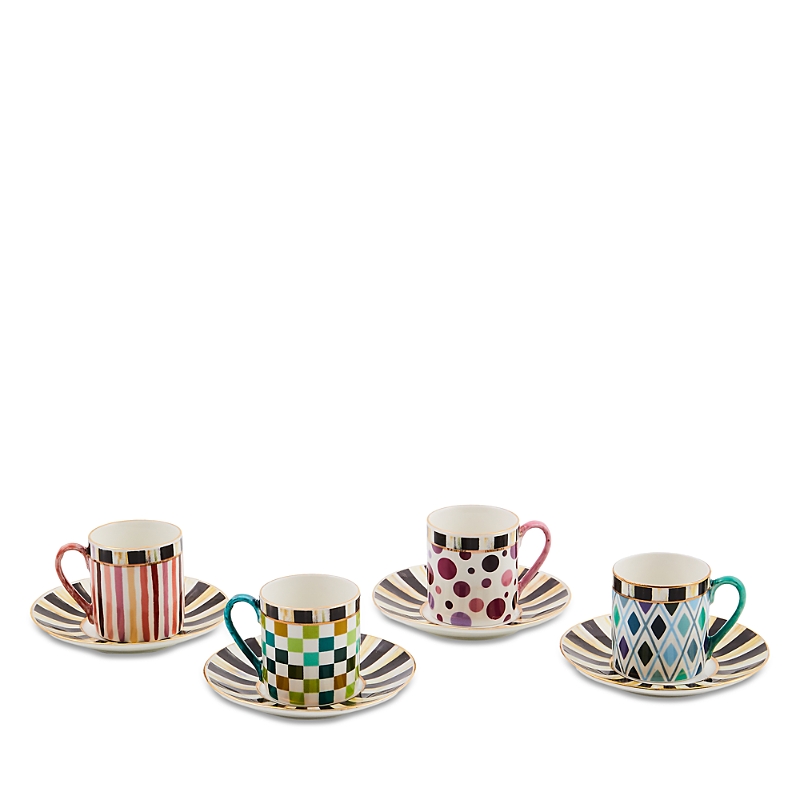 Mackenzie-childs Sweetheart Espresso Cup & Saucer, Set Of 4 In Multi