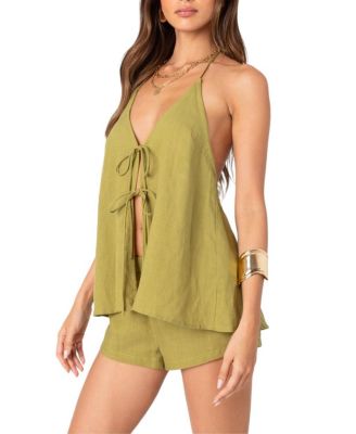 Arden Linen Look Tie Front Top