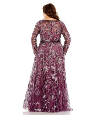  Plus Long Sleeve High Neck Embroidered & Beaded Detail  Gown