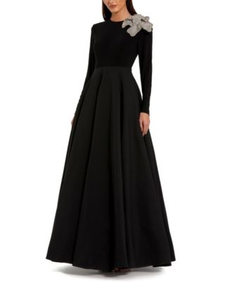 Mac Duggal Long Sleeve Taffeta Embellished 3D Flower Detail