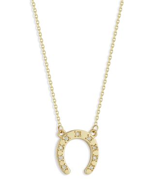 Moon & Meadow 14K Yellow Gold Diamond Horseshoe Pendant Necklace, 17-18