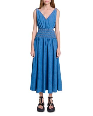 Maje - Runim Cutaway Denim Maxi Dress