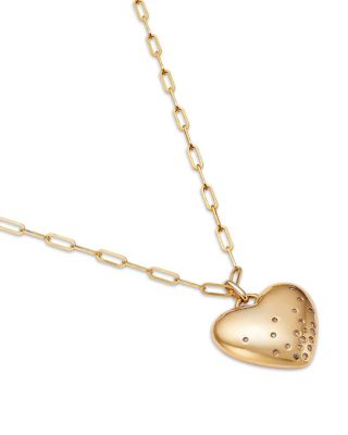 Diamond Puffed Heart Pendant Necklace in 14K Yellow Gold, 18"