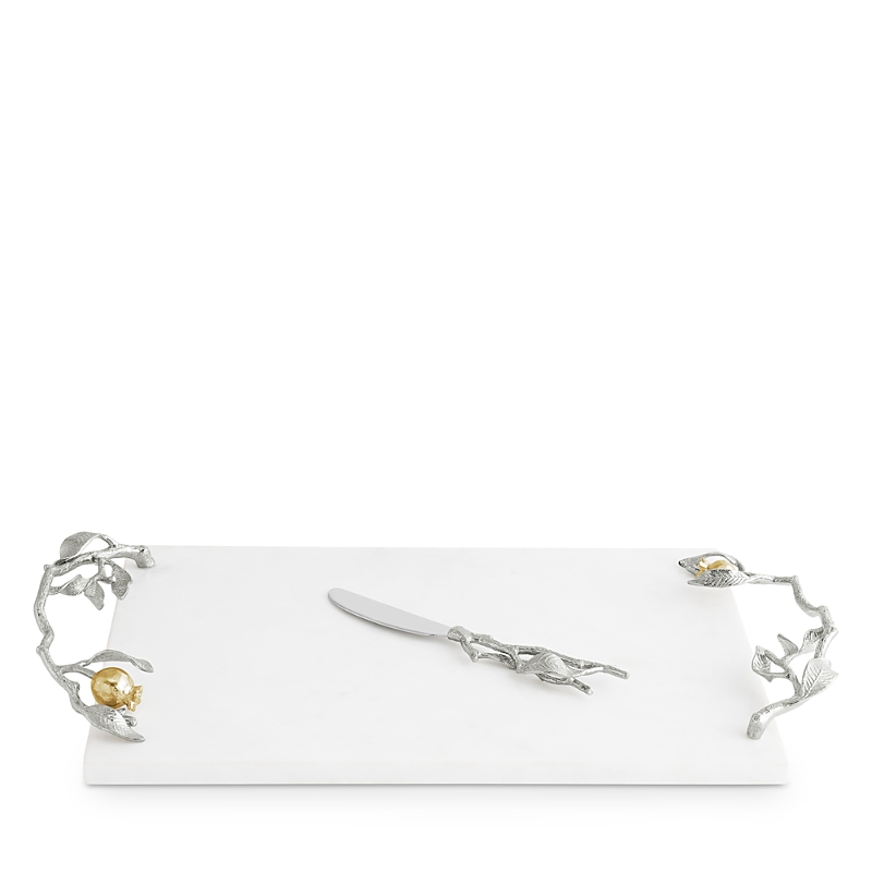 Michael Aram Pomegranate Silver And Gold Cheeseboard And Spreader In White