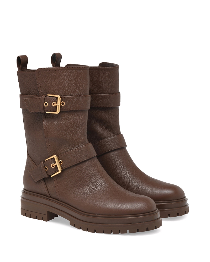 Gianvito Rossi Thiago Flair Buckled Textured-leather Boots In Brown