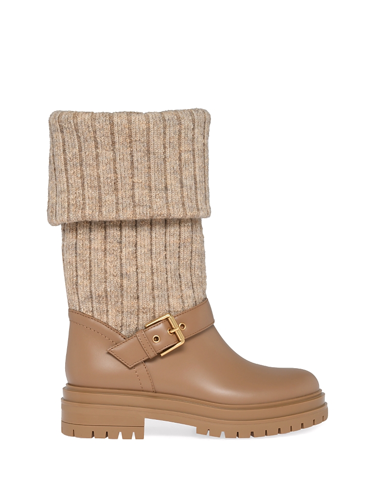 Gianvito Rossi Thurso Stretch Knit Mid-calf Boots In Brown