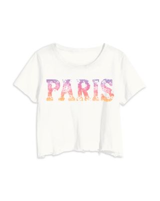 Prince Peter - Girls' Distressed Paris Flowers Crop Short-Sleeved Tee - Big Kid