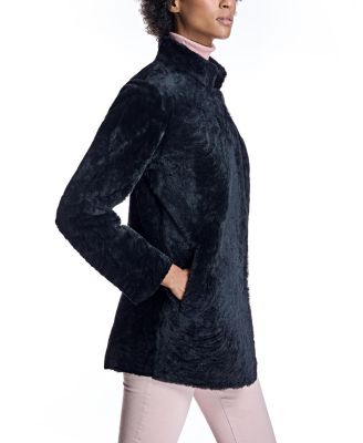  Reversible to Leather Shearling Jacket with Snap Closures