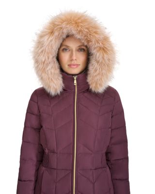 Hooded Faux Fur Trim Puffer Coat