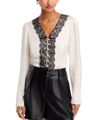 FRENCH CONNECTION - Ennis Satin Lace Trim Blouse