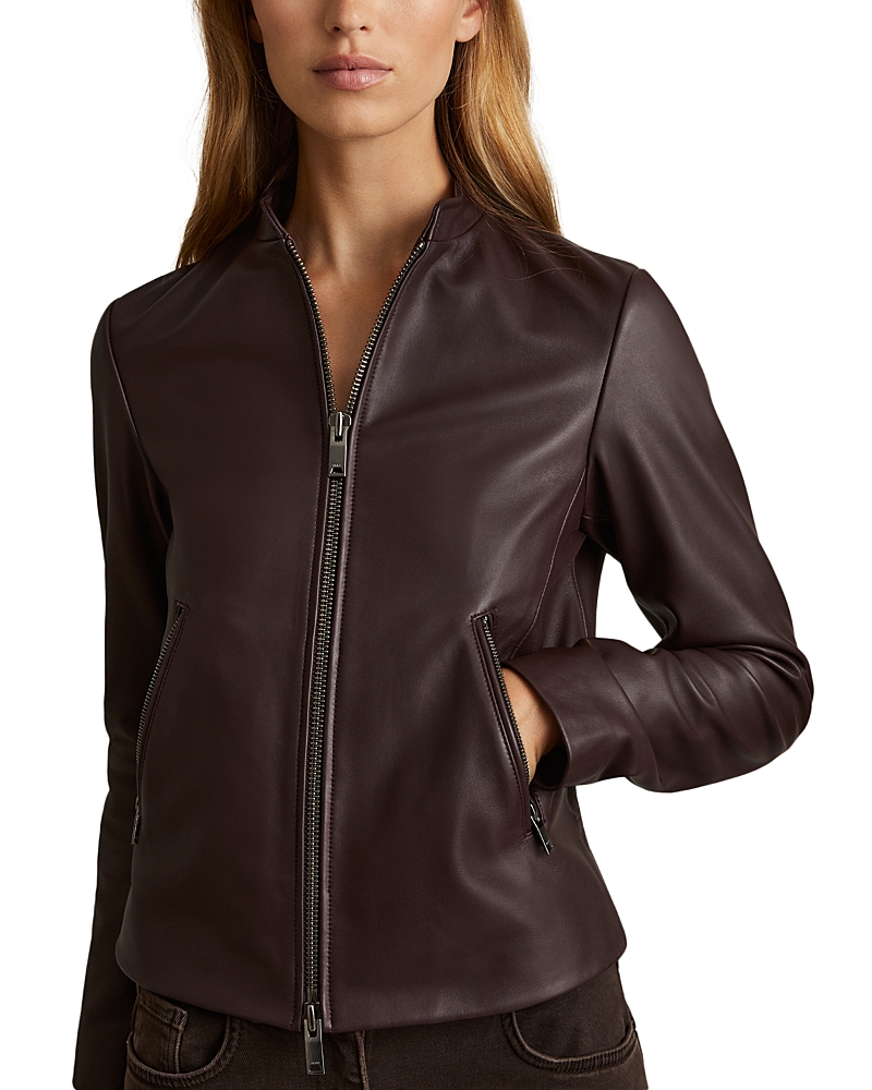 Reiss Berry Allie Leather Collarless Biker Jacket