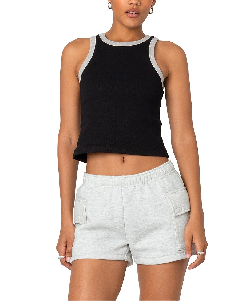 Shop Edikted Wes Contrast Ribbed Tank Top In Black