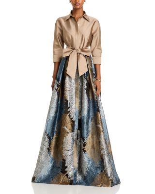 Metallic Jacquard Shirt Dress Gown
