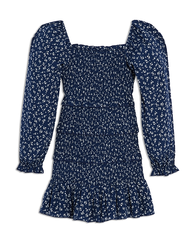 Katiejnyc Girls' Laila Long Sleeved Smocked Dress - Big Kid In Evening Blue Ditsy Floral