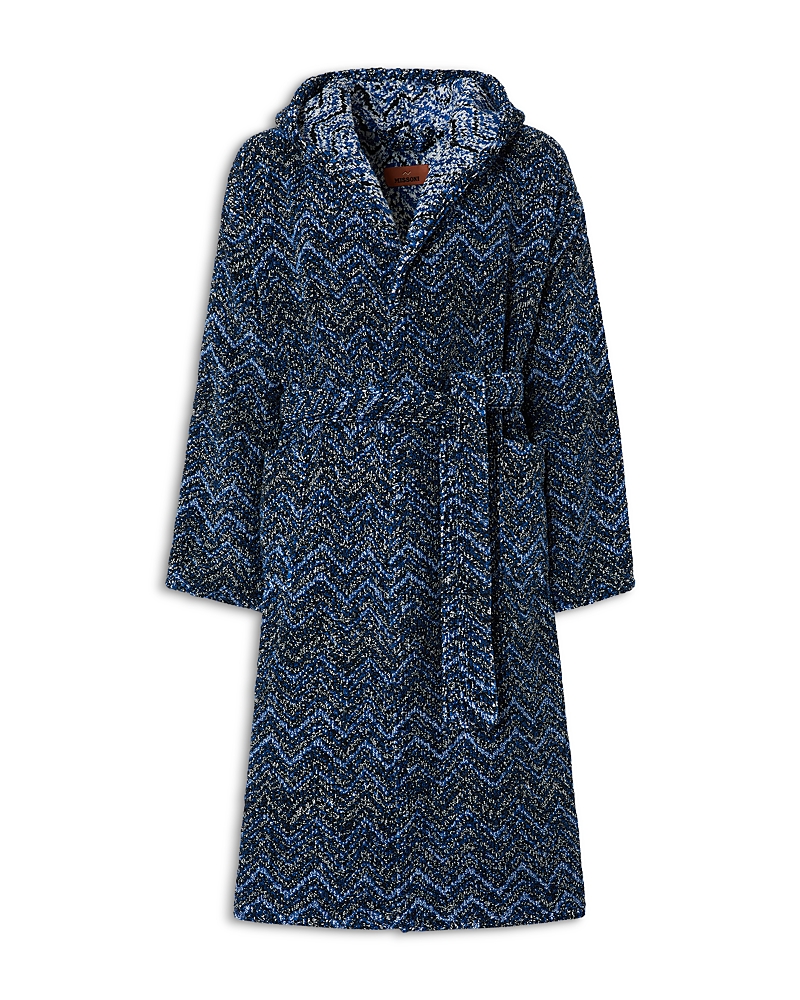 Missoni Azul Hooded Chevron Bathrobe In Blue Multi