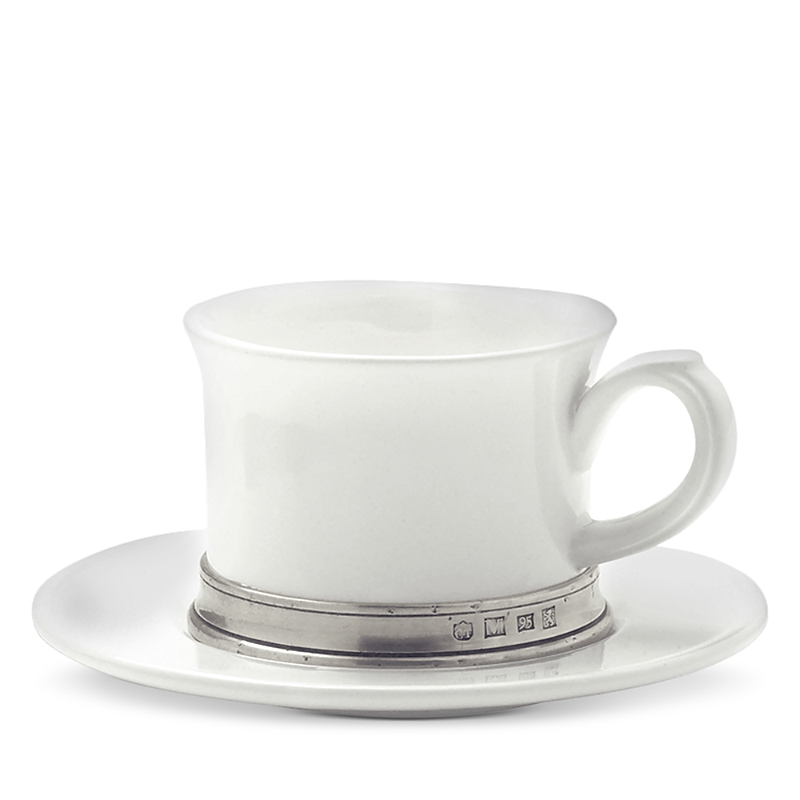 Match Convivio Cappuccino/tea Cup With Saucer In Pewter/white