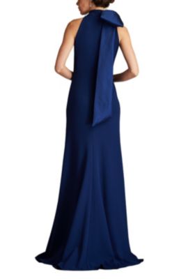 Sims Taffeta Shoulder Bow Halter Gown