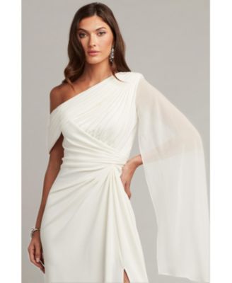Quill Draped Cape Sleeve Gown