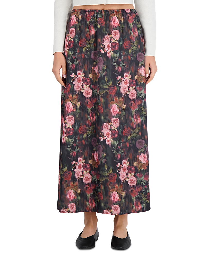Point Satin Floral Print Maxi Skirt