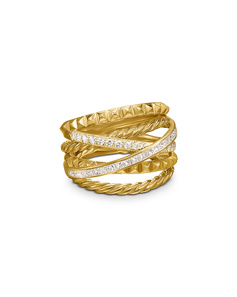 David Yurman Crossover Trio Six Row Ring in 18K Yellow Gold with Diamonds, 17.5mm