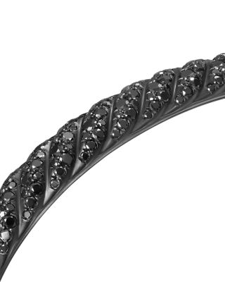 Men's Sculpted Cable Cuff Bracelet in Black Titanium with Black Diamonds, 7mm