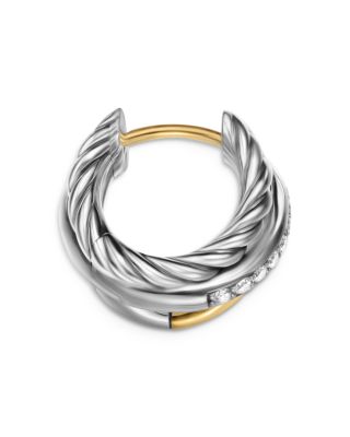 Crossover Three Row Huggie Hoop Earrings in Sterling Silver with 18K Yellow Gold, 13mm