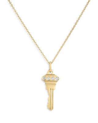 Roberto Coin - 18K Yellow Gold Tiny Treasures Diamond Key Pendant Necklace, 16-18"