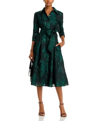 Metallic Jacquard Midi Shirt Dress