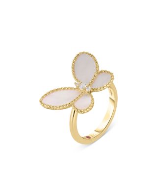18K Yellow Gold Jasmine Mother of Pearl & Diamond Butterfly Ring